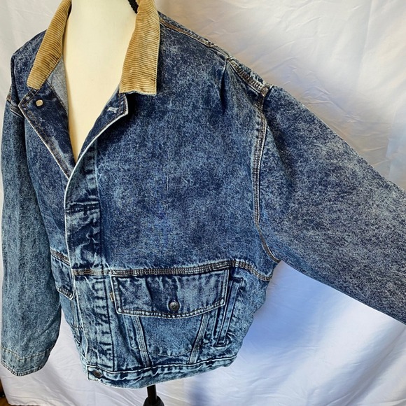 Vintage Levi's Mens Acid Wash Denim Jacket Large Corduroy Collar Bomber 80's USA - Picture 2 of 13